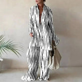 Fashion Printed Loose Long Sleeved Shirt and Straight Leg Pants Set - Himpall